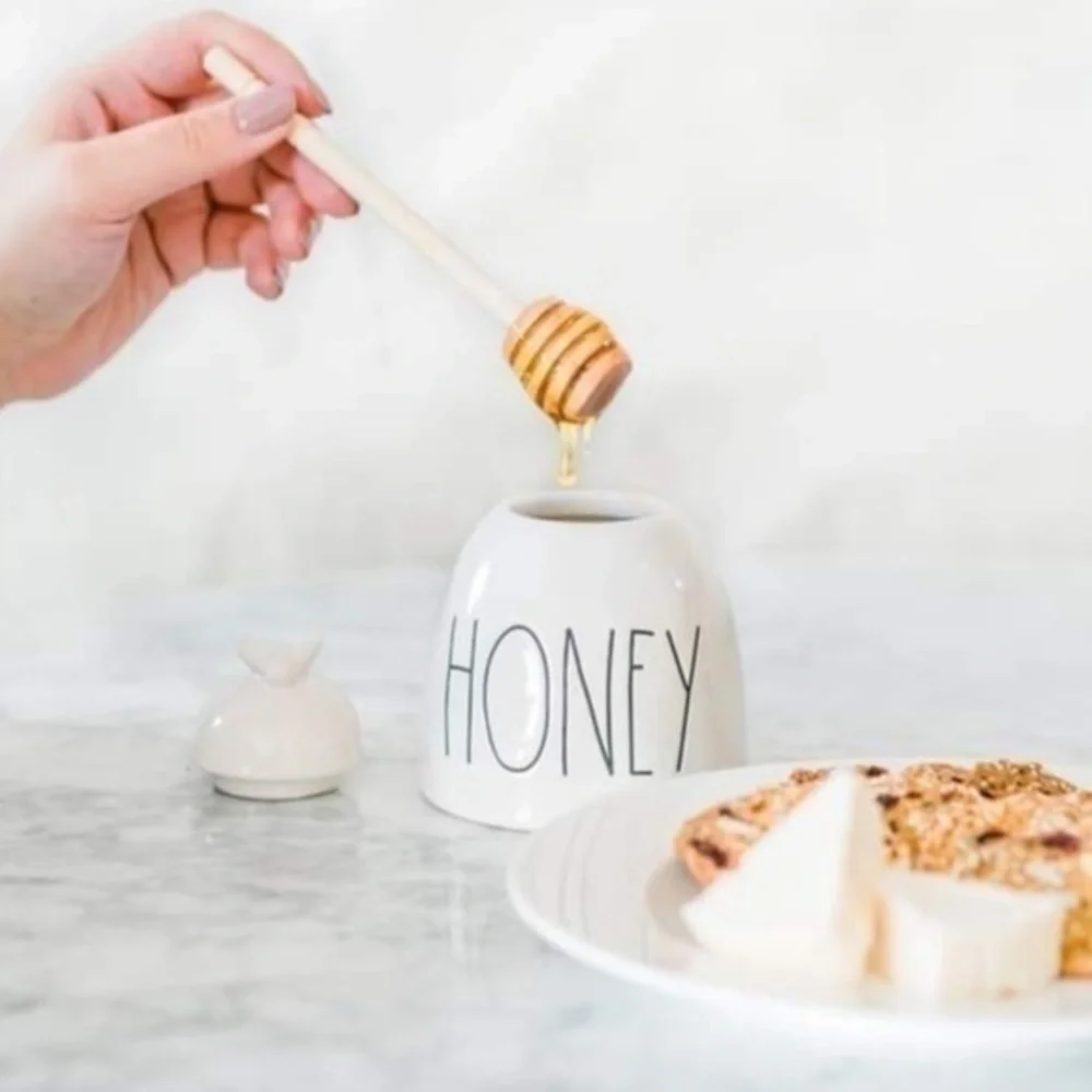 Rae Dunn Honey Pot Ceramic Honey Jar With Wooden Dipper Farmhouse Kitchen NWT